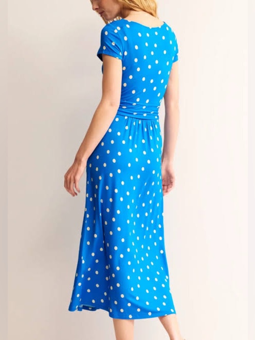 Boden Amelie Jersey Midi Dress Blue White Polka Dot Pockets US 16-18R D0982 - Picture 4 of 10
